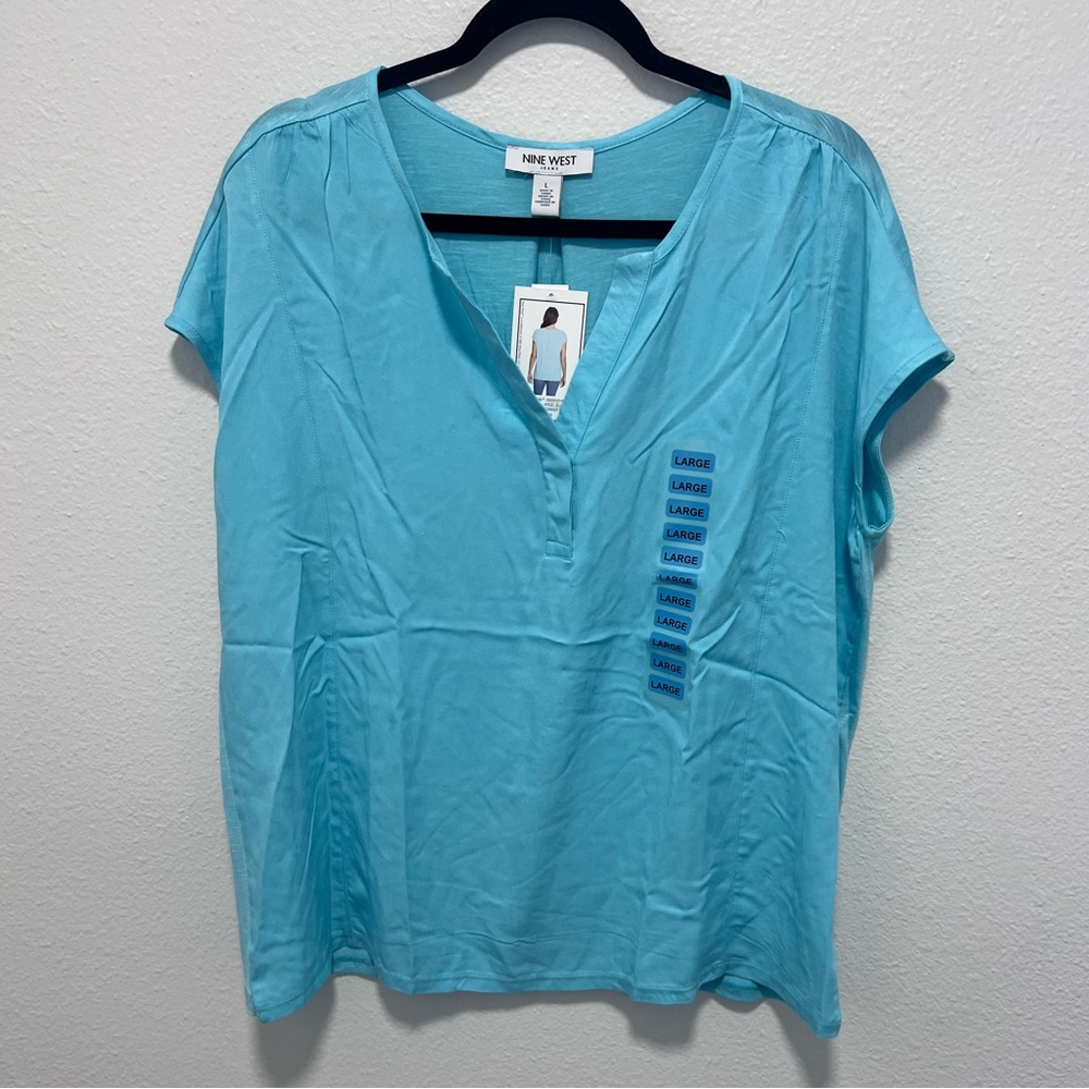 Nine West Turquoise Short Sleeve Shirt Size Large